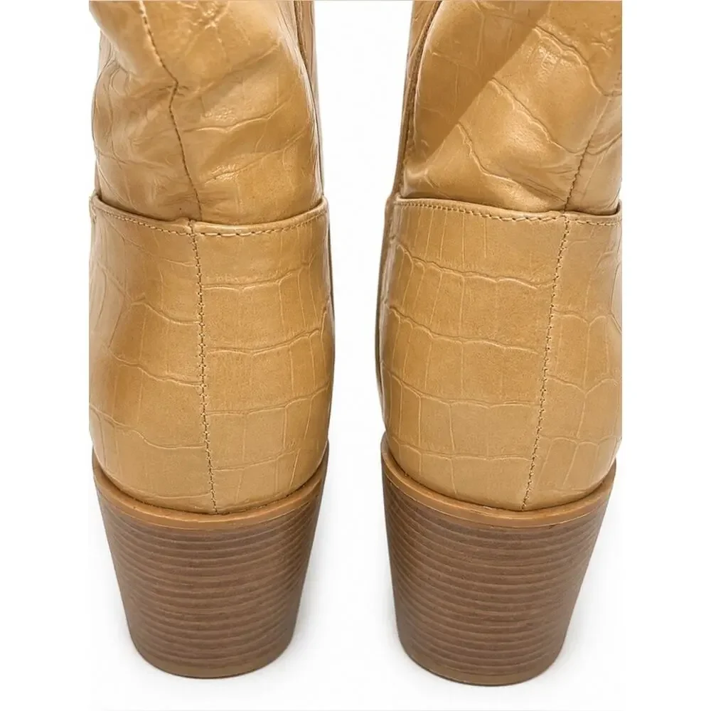 Journey TanTherese Knee-High Croc-Embossed Boots size 9.5 wide calf